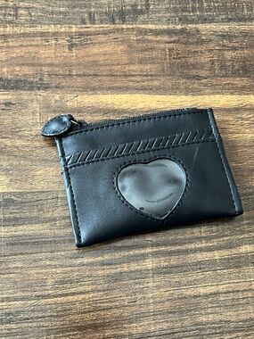 Brighton Black Leather Zip Top Coin Purse Pouch with Clear Heart ID Holder